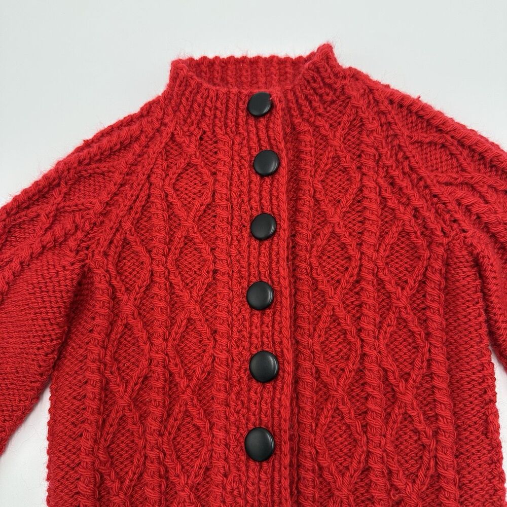 Vintage 1970s Handmade Baby Arin Cable Knit Cardigan Red Sweater Unisex 12–18M